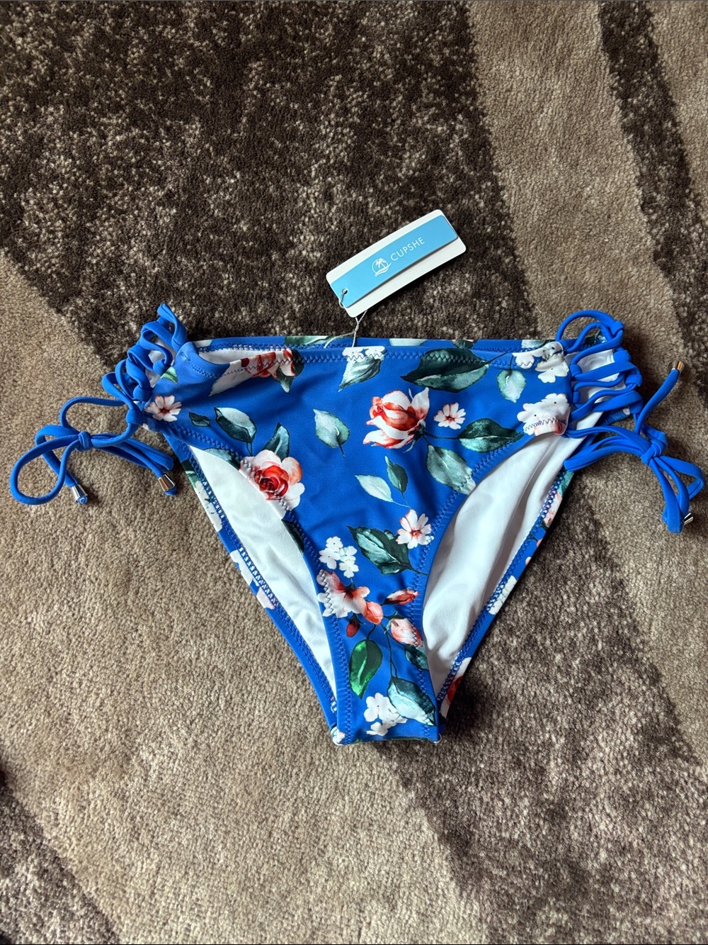 Cupshe Blue Floral Side-Tie Bikini Bottom